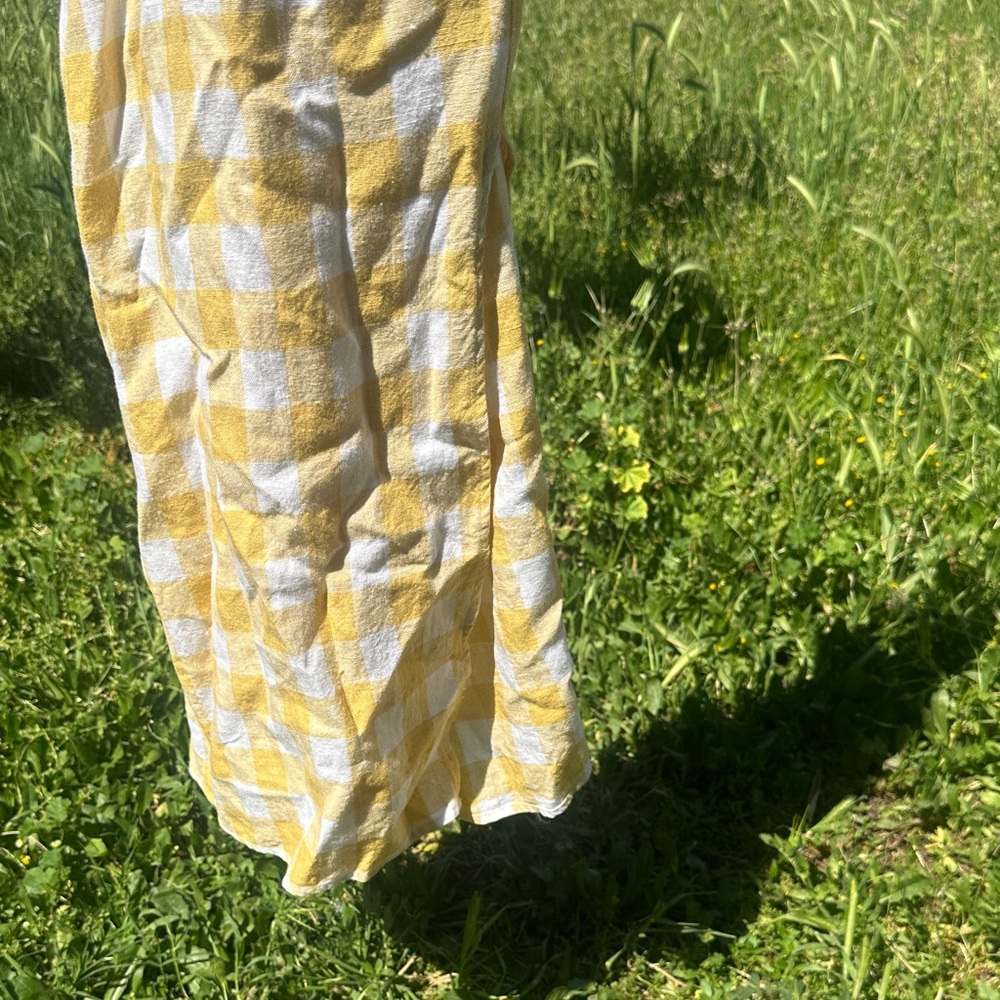 Reformation Butter Yellow Plaid Maxi Dress with Slit and Spaghetti Straps - Picture 4 of 7